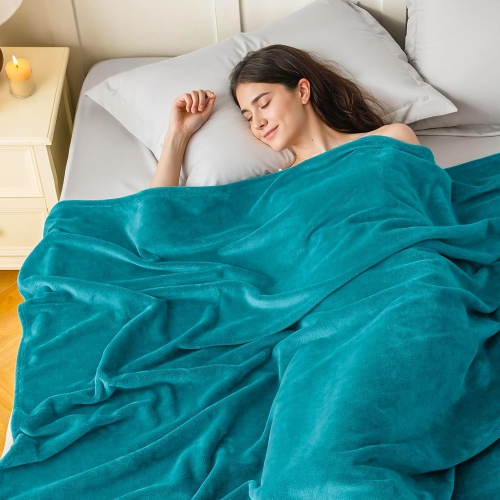 Canadian Linen Flannel Fleece Blanket, 66"x90" Twin Size, Lightweight Warm Moisture Wicking Ultra Soft Plush Fuzzy Throw Blankets for All Season, Teal