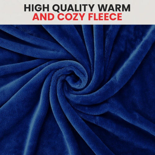 Canadian Linen Flannel Fleece Blanket, 66"x90" Queen Size, Lightweight Warm Moisture Wicking Ultra Soft Plush Throw Blankets for All Season, Navy Blue