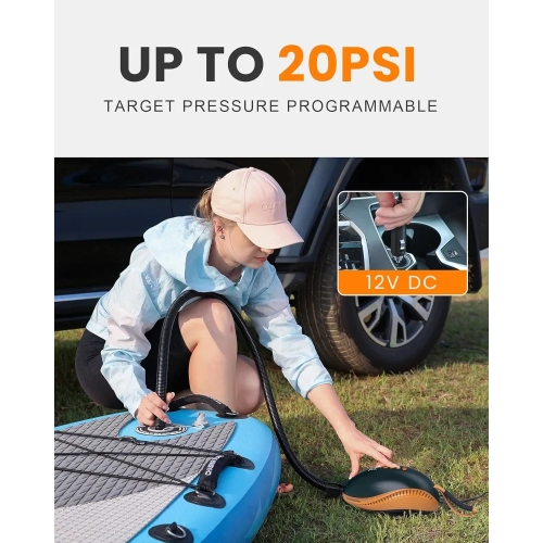 20PSI High Pressure SUP Air Pump The Dolphin | Quick Inflator & Auto-Off, 12V DC Car Connector