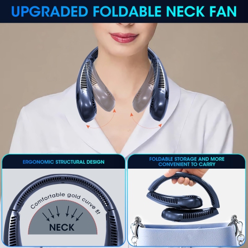 Neck Fan Rechargeable, 5000mAh Bladeless Portable Neck Fan Foldable 3 Speed Wearable Hands-with LED Display for Traveling, Sports, Work, Home, Kitchen