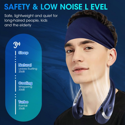 Neck Fan Rechargeable, 5000mAh Bladeless Portable Neck Fan Foldable 3 Speed Wearable Hands-with LED Display for Traveling, Sports, Work, Home, Kitchen