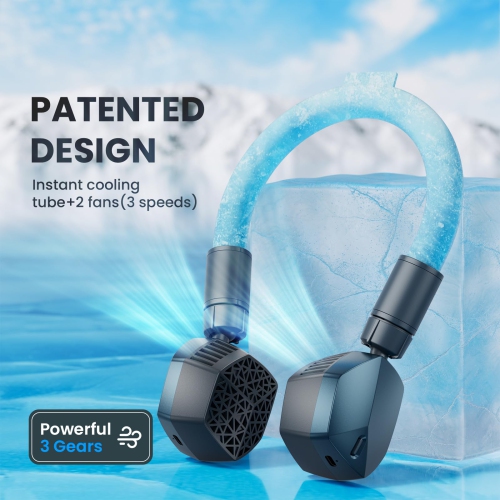 Neck Cooling Portable Fan 2 in 1, Reusable Ice Ring, Wearable Neck Cooler Personal Adjustable Fans, Portable Battery Operated Neck Fan, 3 Gear, 360°