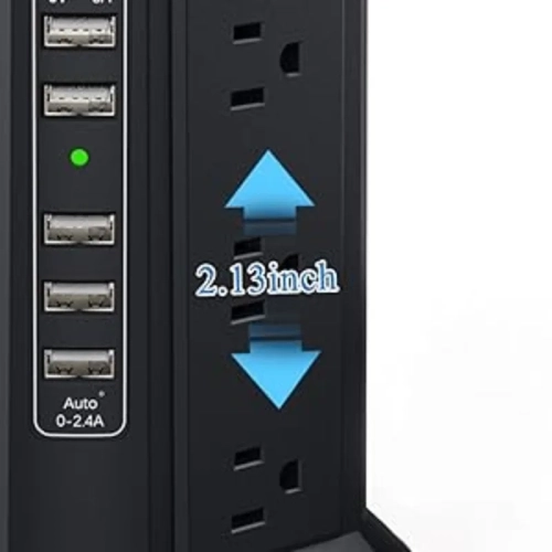 Tower Power Bar Surge Protector PASSUS | 10FT Extension Cord, 5 USB Ports, 12 AC Outlets, Night Light