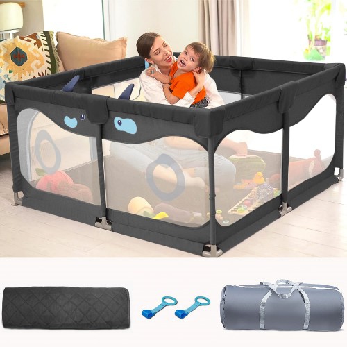 Parc pour bébé avec tapis, parc de jeu de 50 x 50 x 27 po avec tapis de jeu lavable, tuyaux en acier trempé pour bébés et tout-petits