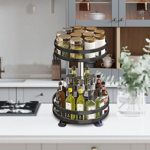axGear Lazy Susan Spice Rack Organizer 2 Tier Rotate Height Adjustable Kitchen Counter