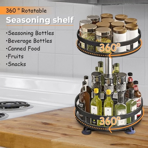 axGear Lazy Susan Spice Rack Organizer 2 Tier Rotate Height Adjustable Kitchen Counter