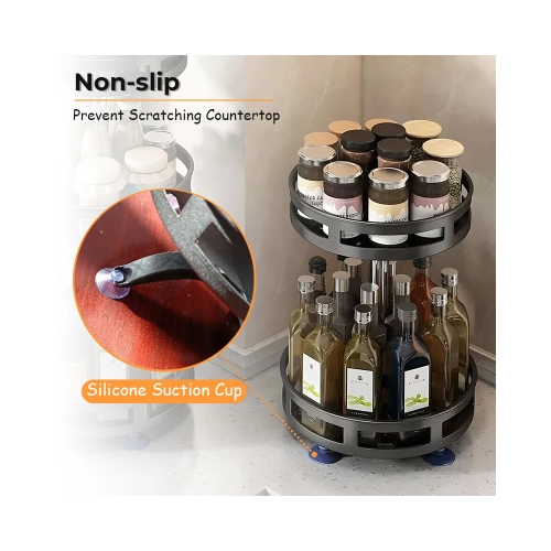 axGear Lazy Susan Spice Rack Organizer 2 Tier Rotate Height Adjustable Kitchen Counter