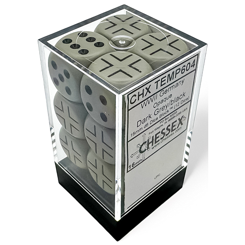 C HESSEX  C ‎hessex Dice 12D6 Set - Wwii German Opaque Dark Grey/black