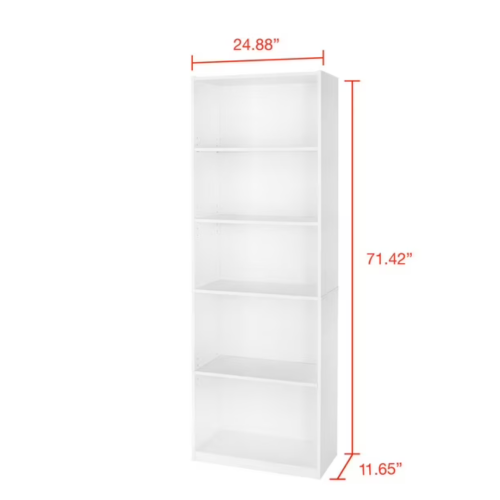 Mainstays 5-Shelf Bookcase with Adjustable Shelves, Multiple Colors, 71" tall, White