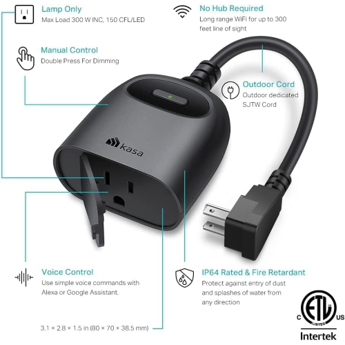 Kasa Smart Outdoor Dimmer Plug by TP-Link - IP64 Waterproof Plug for Outdoor String Lights, Works with Alexa