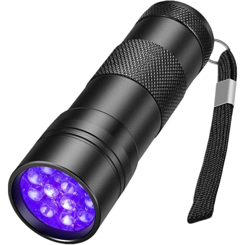 MegaPower UV Flashlight Black Light 12 LED 395nm Hand-held Detecting Torch for Pet Urine, Stains, Verifying Money Documents, Black