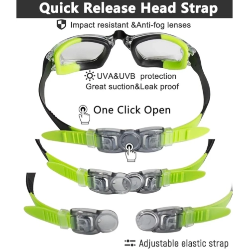 Kids Swim Goggles 2 Pack, Anti-Fog, Anti-UV Swimming Goggles for Children, Teens, Youth