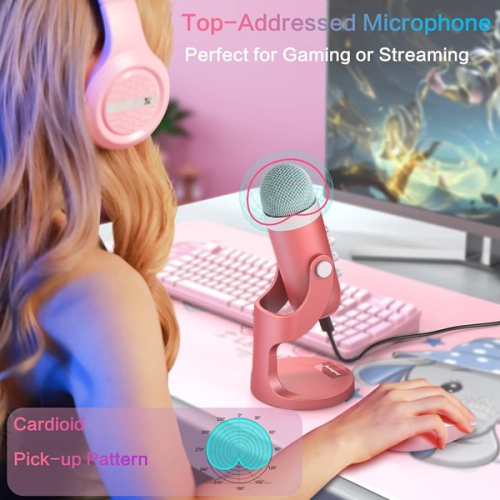 ZealSound 4.01 x 4.01 x 15.49 cm Gaming USB microphone ZealSound Pink Mic for iPhone Computer PC PS5 Condenser Microphone with Mute Pink