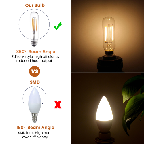 LED T10 Dimmable Filament Bulb, 4W 400 Lumens, E26 Tubular Vintage Bulb, 3000K Soft White, Edison E26 Base CUL/UL Certified (Pack of 4)