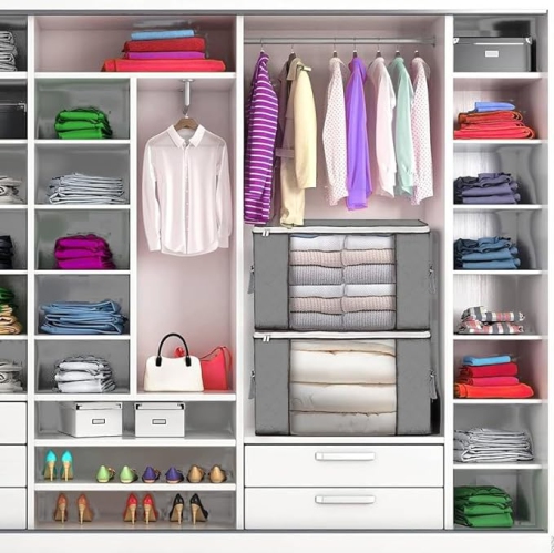 Livearty 90L Large Storage Bags, 6 Bags Clothes Storage Bins Foldable Closet Organizer Storage Containers with Durable Handles Thick Fabric for