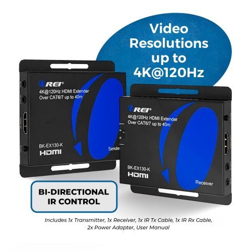 OREI 4K@120Hz HDMI Extender over CAT 6/7 up to 130 feet with EDID & Bi-Directional IR
