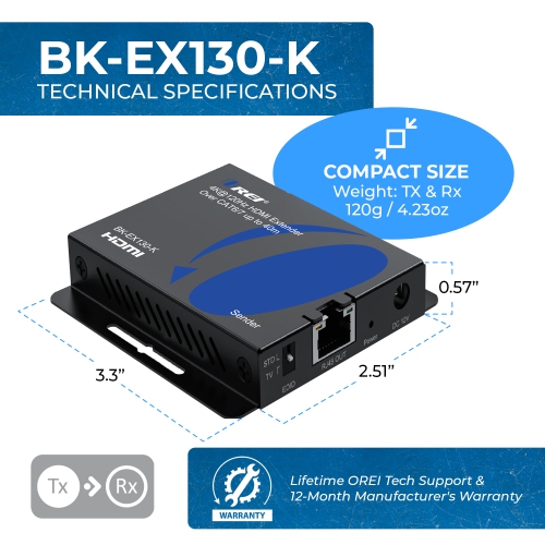 OREI 4K@120Hz HDMI Extender over CAT 6/7 up to 130 feet with EDID & Bi-Directional IR