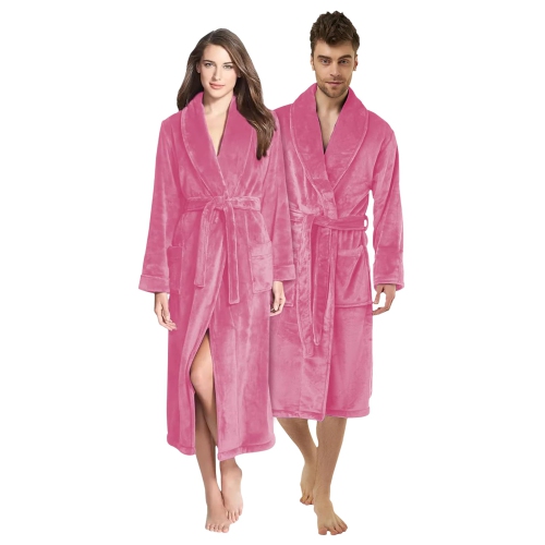 Canadian Linen Women Fleece Bathrobe Shawl Collar Kimono Bath Robes for Women and Men Long Robe Soft Plush Robe Spa Robe