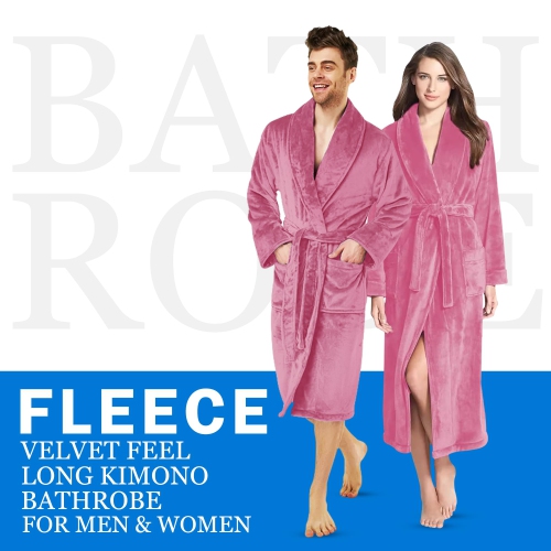 Canadian Linen Women Fleece Bathrobe Shawl Collar Kimono Bath Robes for Women and Men Long Robe Soft Plush Robe Spa Robe