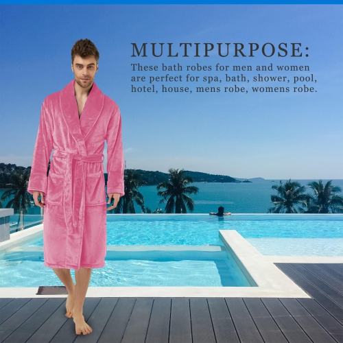 Canadian Linen Women Fleece Bathrobe Shawl Collar Kimono Bath Robes for Women and Men Long Robe Soft Plush Robe Spa Robe