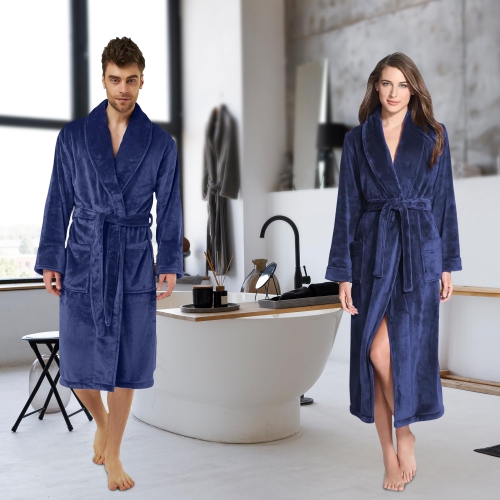 Canadian Linen Women Fleece Bathrobe Shawl Collar Kimono Bath Robes for Women and Men Long Robe Soft Plush Robe Spa Robe