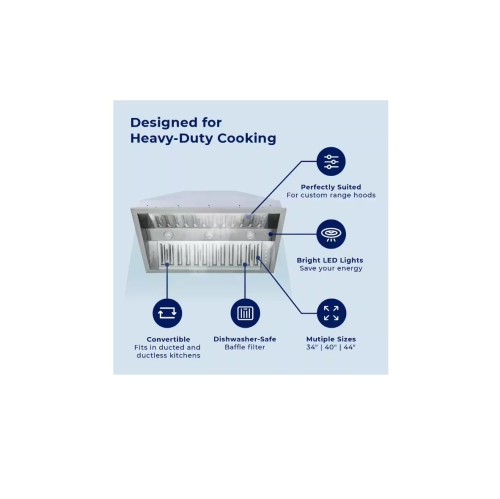 Hauslane Pro-Style 40” IN-R300 Built-In Range Hood, 21” Deep