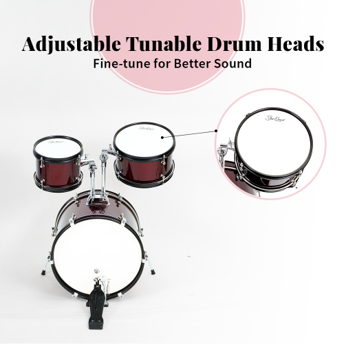 StarQuest Junior 5-Piece Drum Set, Metallic Wine Red Finish with Bass, Snare, 2x Toms, Floor tom, High Hats and Crash Cymbal, Perfect for Young