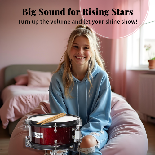 StarQuest Junior 5-Piece Drum Set, Metallic Wine Red Finish with Bass, Snare, 2x Toms, Floor tom, High Hats and Crash Cymbal, Perfect for Young