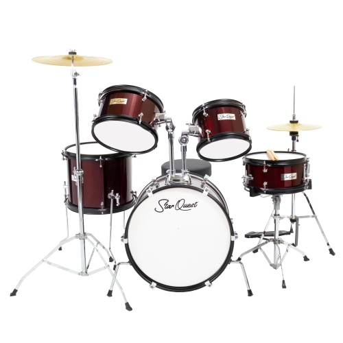 StarQuest Junior 5-Piece Drum Set, Metallic Wine Red Finish with Bass, Snare, 2x Toms, Floor tom, High Hats and Crash Cymbal, Perfect for Young