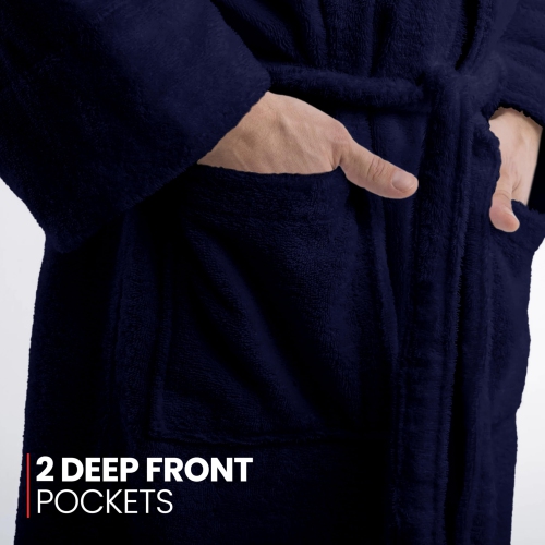 Canadian Linen Terry Cloth Bathrobes Towel 100% Cotton for Women Adult Hooded Shower Bath Soft Plush Hotel Spa Massage Salon Resorts, Large, Navy Blue