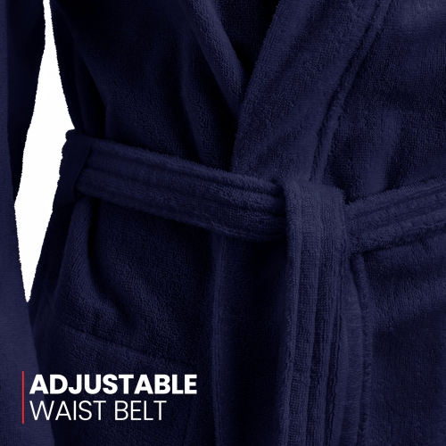 Canadian Linen Terry Cloth Bathrobes Towel 100% Cotton for Women Adult Hooded Shower Bath Soft Plush Hotel Spa Massage Salon Resorts, Large, Navy Blue