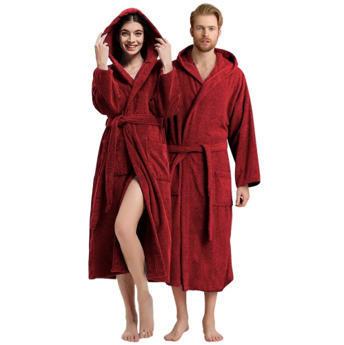 CANADIAN LINEN  Terry Cloth Warm Bathrobes Cotton for Womens Showers Bath Hooded Soft Plush for Hotels Spa Salons Resorts Lounge Robes, Large