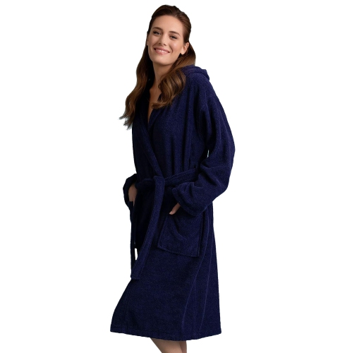 Canadian Linen Terry Cloth Bathrobes Cotton for Womens Adult Hooded Shower Bath Soft Plush Hotel Resorts Massage Spa Lounges Robes, X-Large, Navy Blue