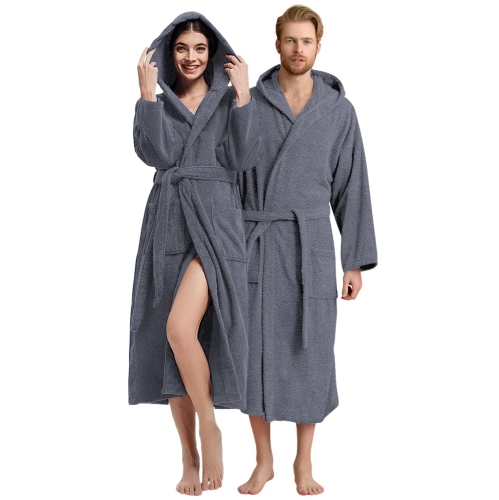 CANADIAN LINEN  Terry Cloth Bathrobes for Women 100% Cotton Hooded Robes Soft Bathrobe Towel Spa Robe Unisex Adult Hotel Robe Warm Mens Robe (Dark