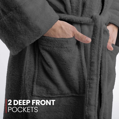 Canadian Linen Terry Cloth Bathrobes Towel 100% Cotton for Women Hooded Shower Bath Soft Plush for Hotel Spa Massage Resorts Lounge, Medium, Dark Grey