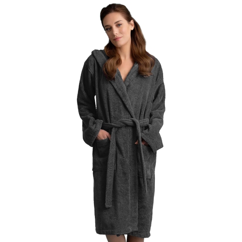 Canadian Linen Terry Cloth Bathrobes Towel 100% Cotton for Women Hooded Shower Bath Soft Plush for Hotel Spa Massage Resorts Lounge, Medium, Dark Grey