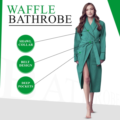 Canadian Linen Femmes Col châle Terry Waffle Peignoirs doux absorbants en coton peignoir pour douche Robes de détente spa et salons pour femmes,