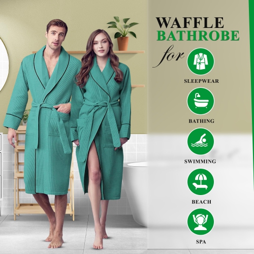 Canadian Linen Femmes Col châle Terry Waffle Peignoirs doux absorbants en coton peignoir pour douche Robes de détente spa et salons pour femmes,