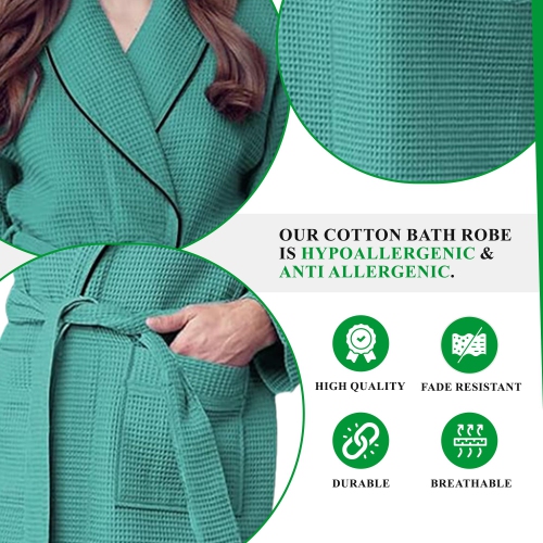 Canadian Linen Femmes Col châle Terry Waffle Peignoirs doux absorbants en coton peignoir pour douche Robes de détente spa et salons pour femmes,