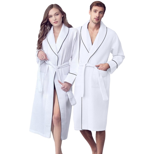 CANADIAN LINEN  Women Shawl Collar Terry Waffle Bathrobe Soft Absorbent Cotton Bathrobes for Shower Bath Women Spa & Salons Lounge Robes, Medium
