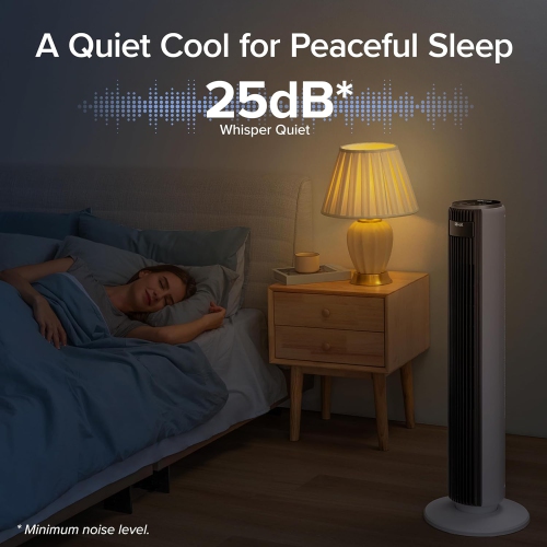 LEVOIT 36'' Tower Fan for Bedroom, 90° Oscillating Standing Fans with 26ft/s Velocity, Quiet 25dB, Bladeless Cooling Fan for Office, 12 Speeds, 4