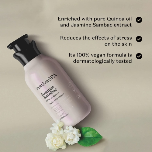 Nativa SPA by O Boticario Jasmin Sambac Anti-Stress Body Lotion, Fragranced Moisturizer Enriched with Purified Quinoa Drops to Boost Hydration, 13.5