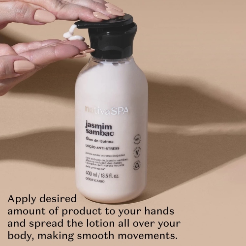 Nativa SPA by O Boticario Jasmin Sambac Anti-Stress Body Lotion, Fragranced Moisturizer Enriched with Purified Quinoa Drops to Boost Hydration, 13.5