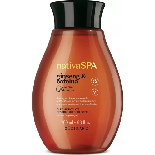 Nativa SPA by O Boticário Ginseng & Caffeine Toning Body Oil, Enriched with Purified Quinoa Drops to Boost Hydration, 6.8 Ounce