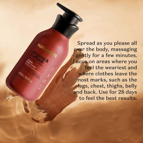 Nativa SPA by O Boticário Ginseng & Caffeine Toning Body Lotion, Fragranced Moisturizer Enriched with Purified Quinoa Drops to Boost Hydration, 13.5