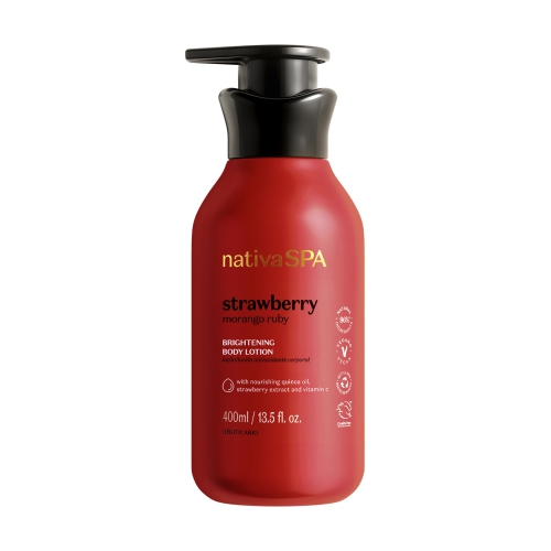 Nativa SPA by O Boticário, Ruby Strawberry Antioxidant Body Lotion, Brightening Vitamin C and Nourishment for Radiant Skin, 13.5 Ounce