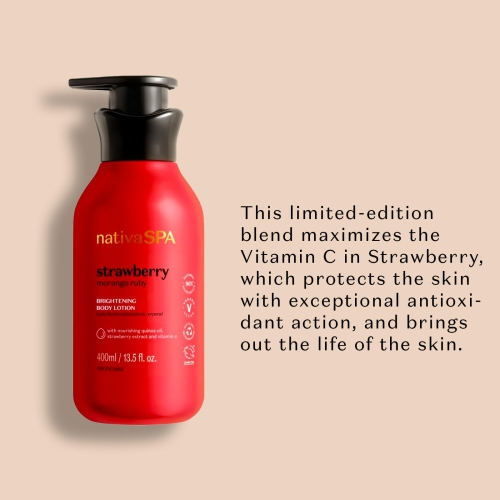 Nativa SPA by O Boticário, Ruby Strawberry Antioxidant Body Lotion, Brightening Vitamin C and Nourishment for Radiant Skin, 13.5 Ounce