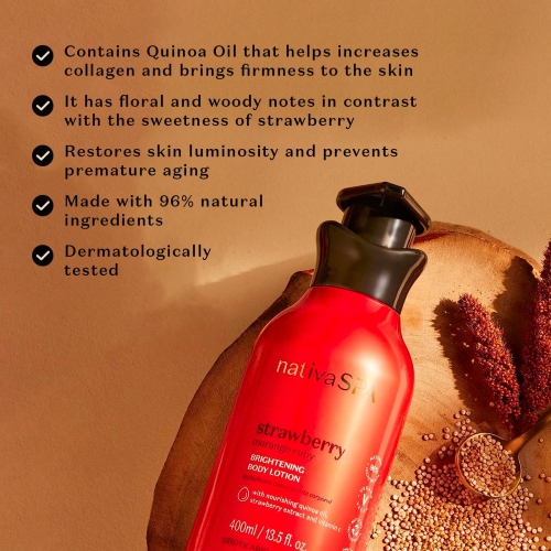 Nativa SPA by O Boticário, Ruby Strawberry Antioxidant Body Lotion, Brightening Vitamin C and Nourishment for Radiant Skin, 13.5 Ounce