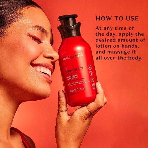 Nativa SPA by O Boticário, Ruby Strawberry Antioxidant Body Lotion, Brightening Vitamin C and Nourishment for Radiant Skin, 13.5 Ounce