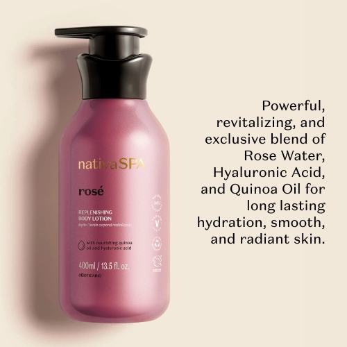 Nativa SPA Rosé Body Lotion by O Boticario | 30 Hours Of Hydration | Fragranced Skin Moisturizer with Purified Quinoa Extract, 13.5 Ounce